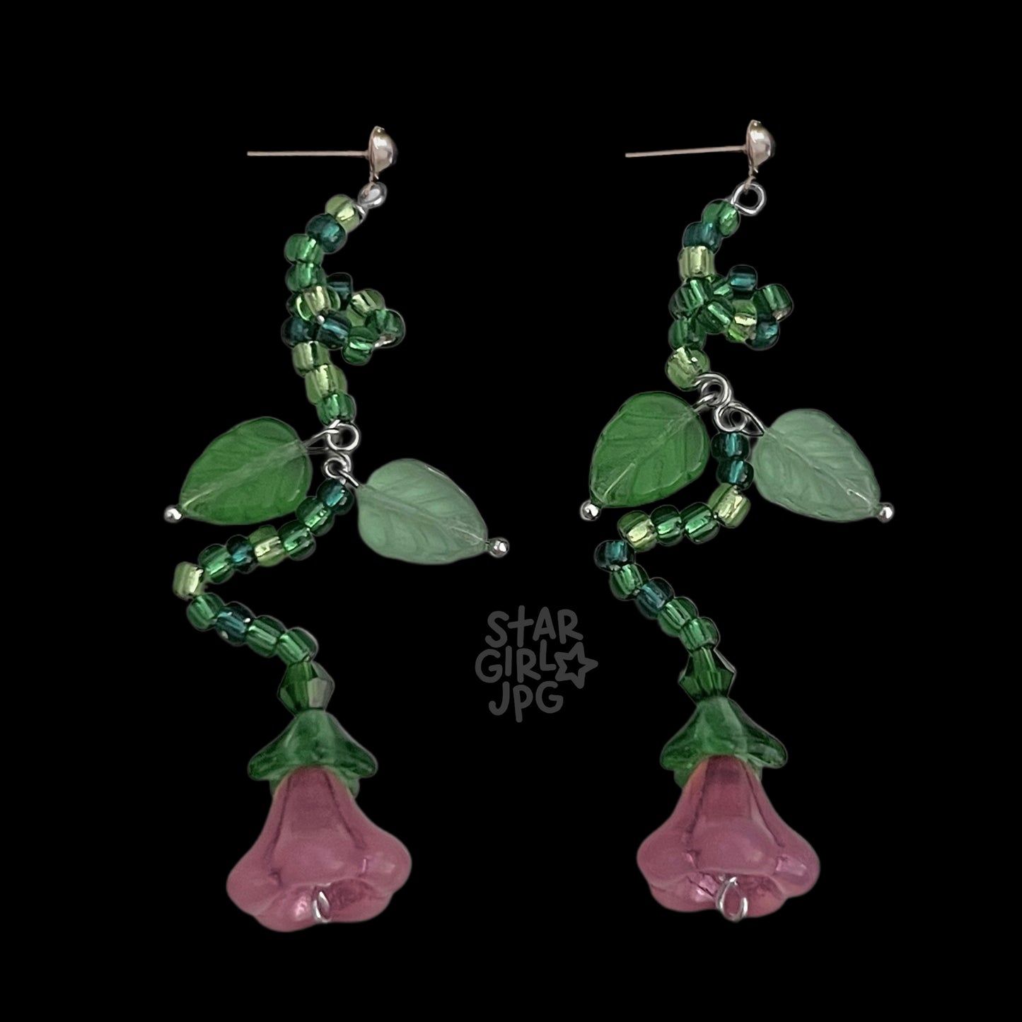 pink flower stem earrings ✰
