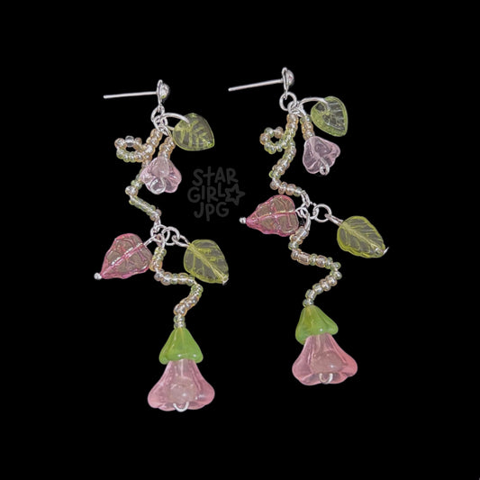 rosé flower stem earrings ✰