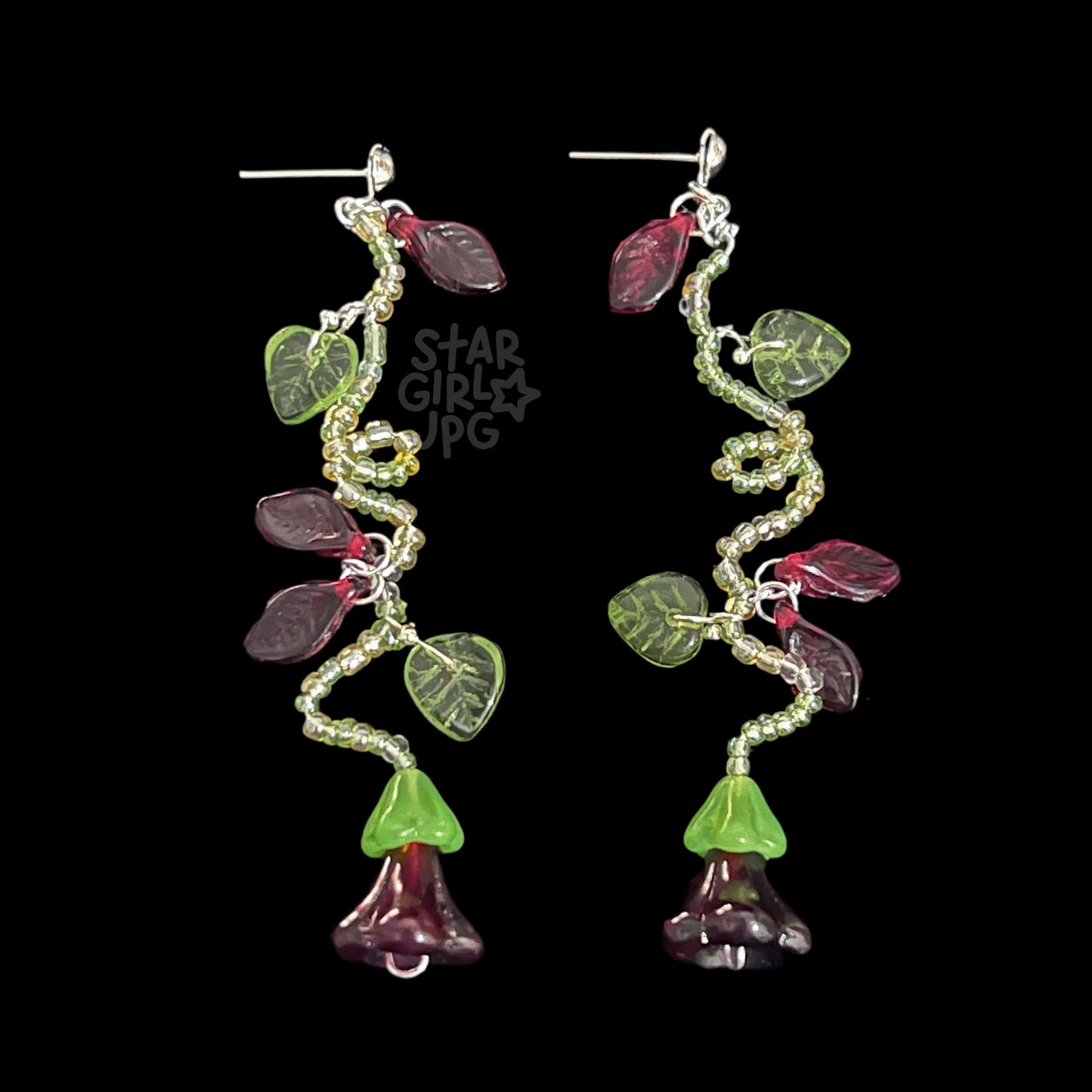scarlet flower stem earrings ✰